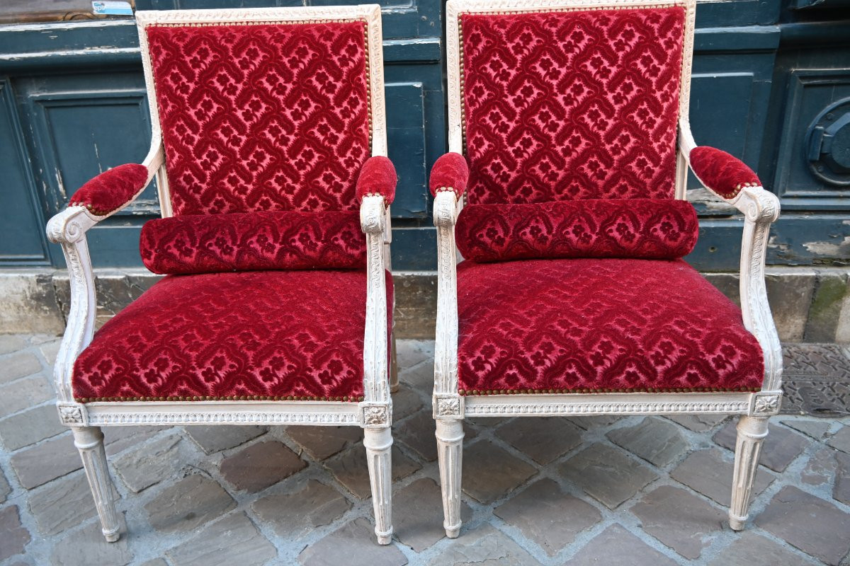 Rare Pair Of Louis XVI Low Armchairs -photo-3