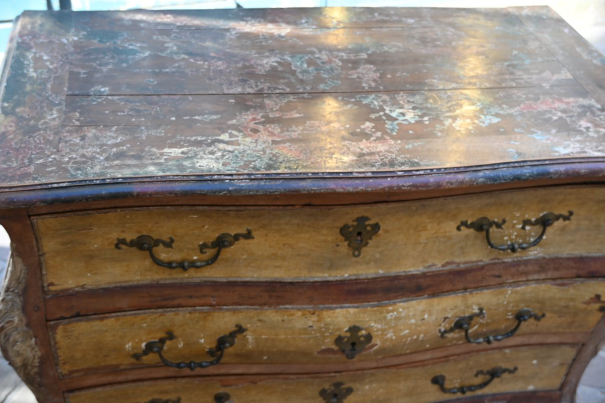 Beautiful Louis XV, Provence XVIII Period Painted Commode En Tombeau.-photo-5