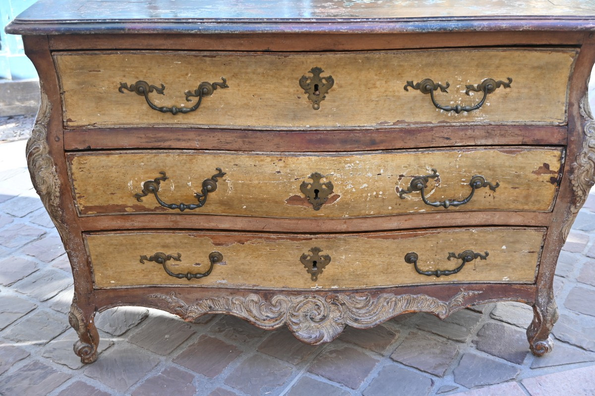 Beautiful Louis XV, Provence XVIII Period Painted Commode En Tombeau.