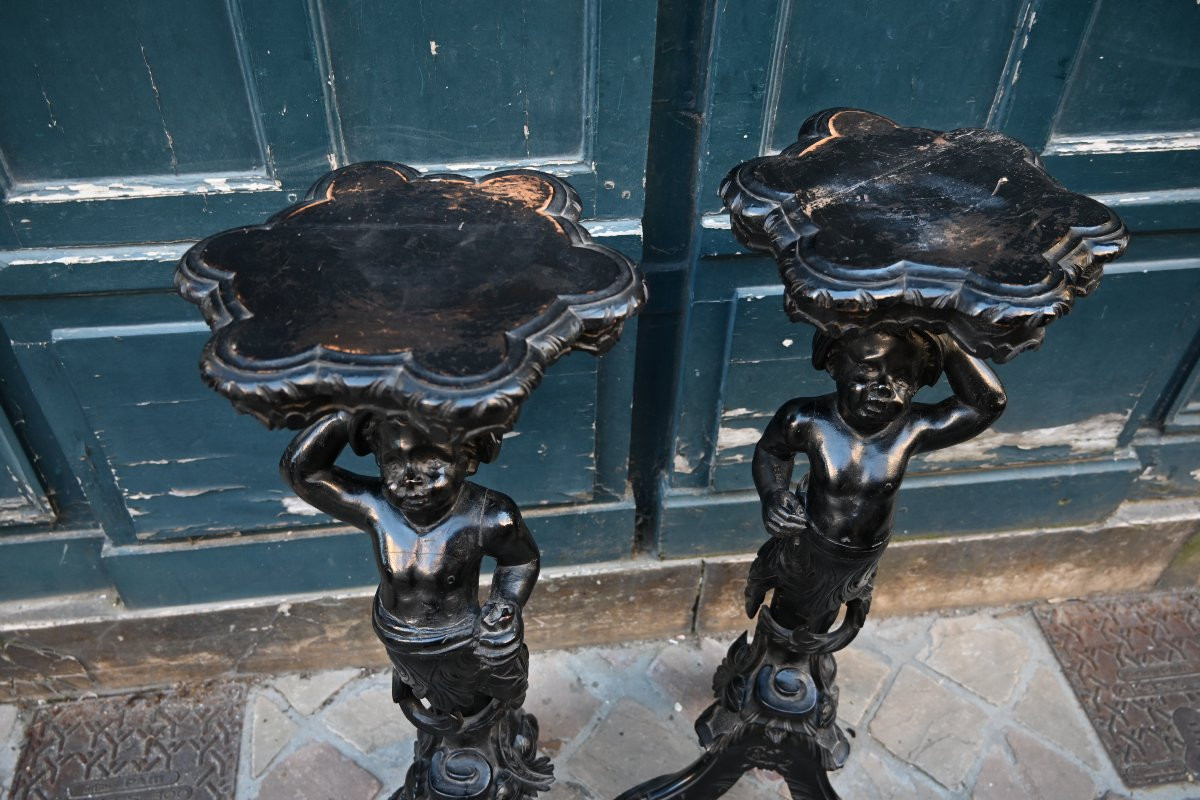 Venise paire de sellettes à décor de Maures , Italie XIX-photo-3