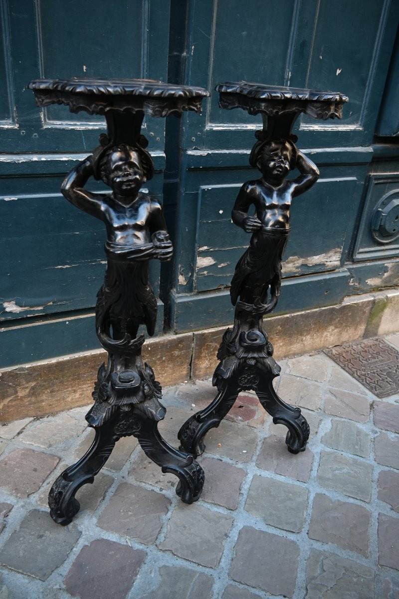 Venise paire de sellettes à décor de Maures , Italie XIX-photo-2