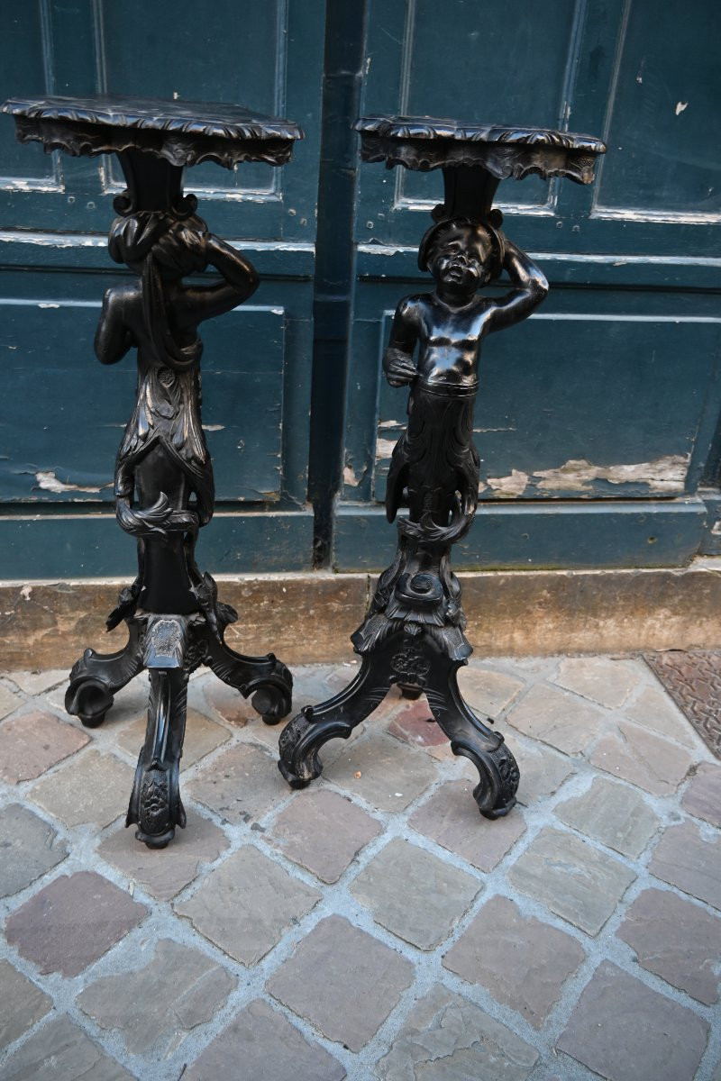 Venise paire de sellettes à décor de Maures , Italie XIX-photo-3