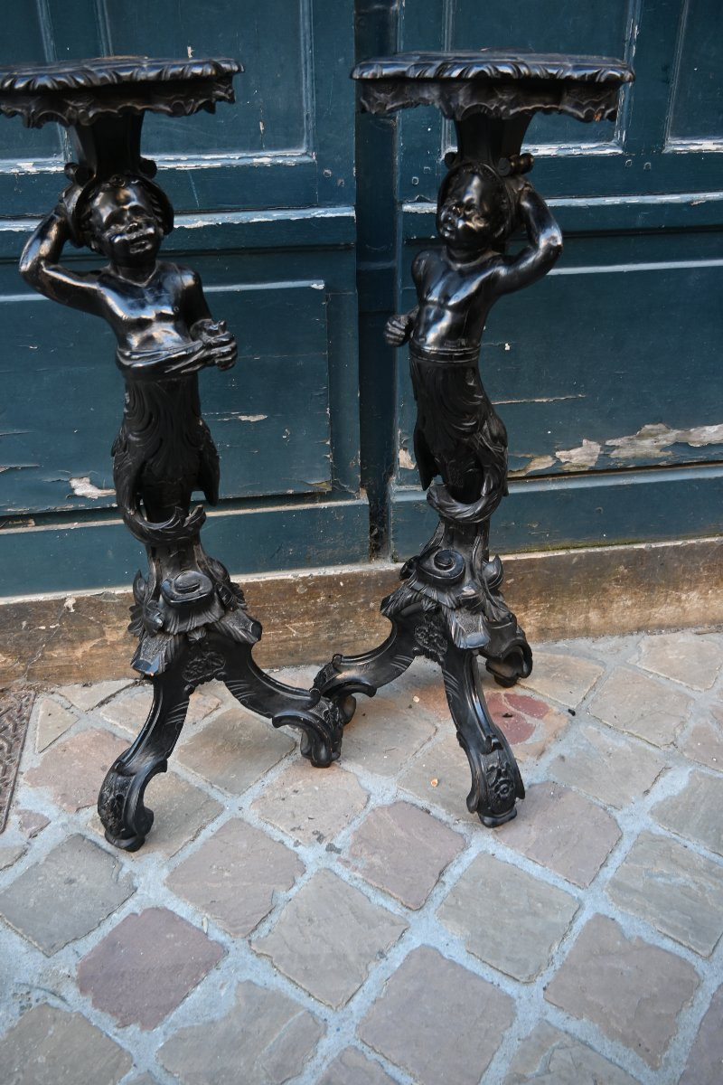 Venise paire de sellettes à décor de Maures , Italie XIX-photo-4