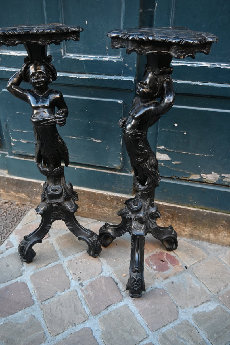 Venise paire de sellettes à décor de Maures , Italie XIX-photo-6