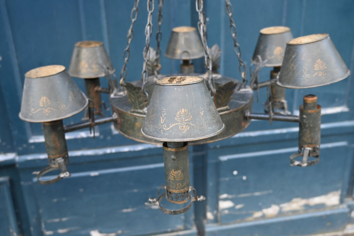 Lustre à quinquet en tôle peinte d époque Directoire du XIX-photo-2