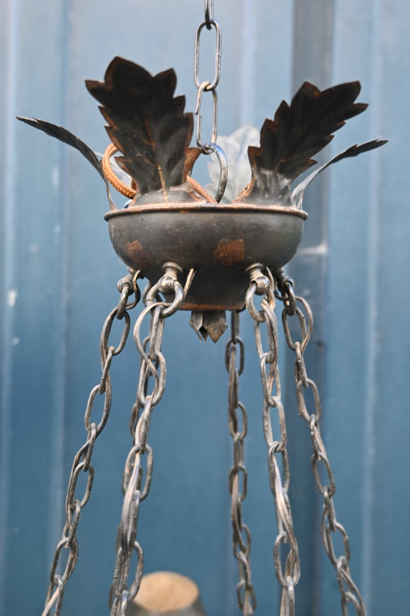 Lustre à quinquet en tôle peinte d époque Directoire du XIX-photo-2