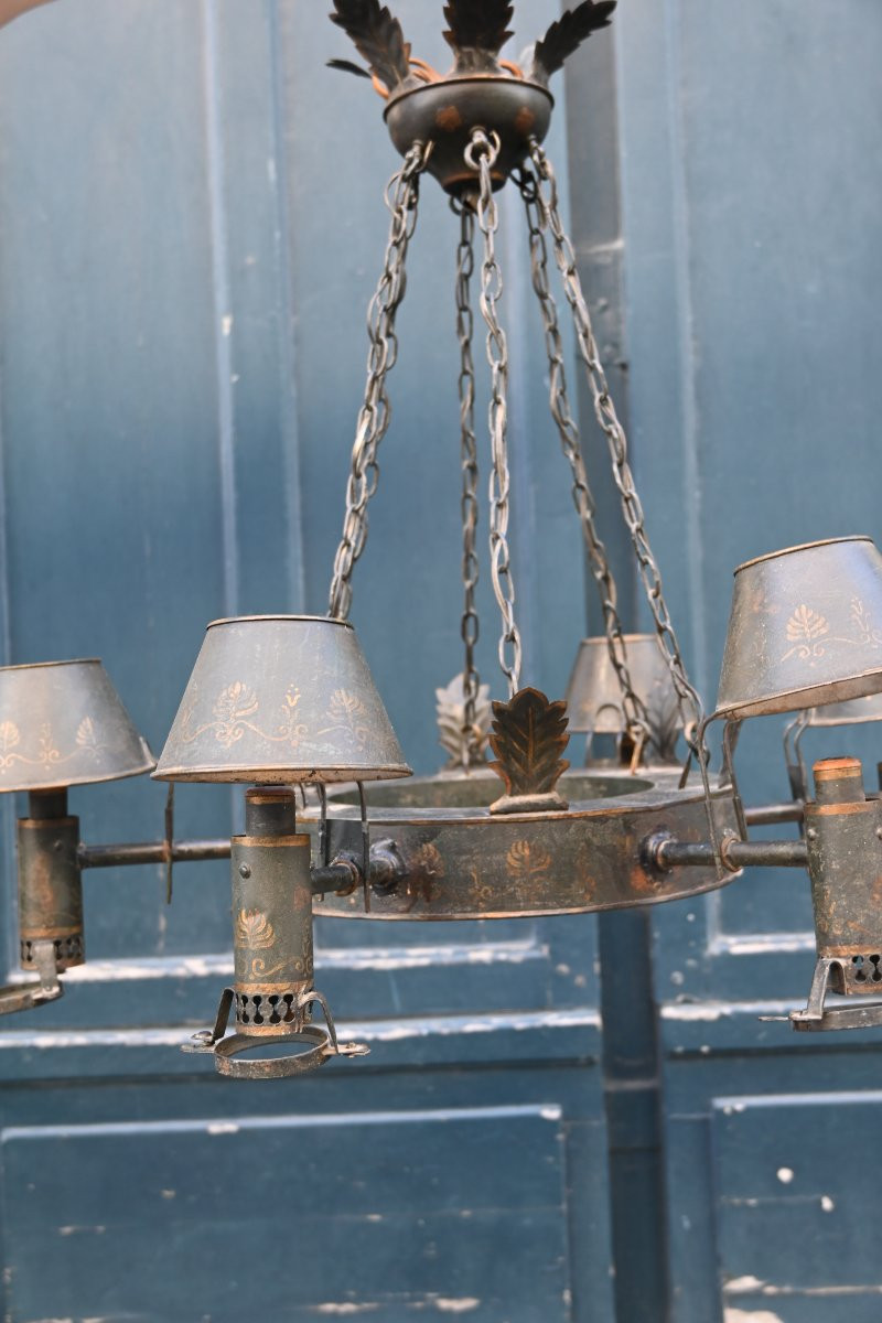 Lustre à quinquet en tôle peinte d époque Directoire du XIX-photo-3