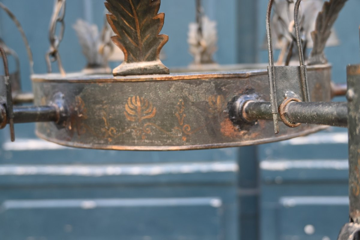 Lustre à quinquet en tôle peinte d époque Directoire du XIX-photo-5