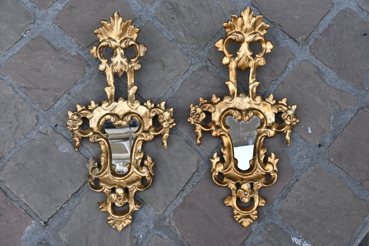 Pair Of Small Italian Gilded Wood Mirrors In The Baroque Style-photo-5
