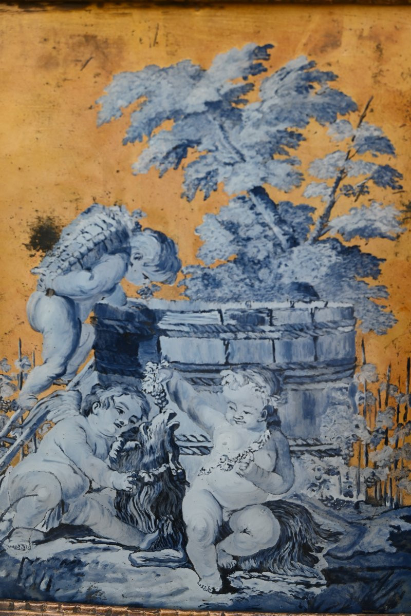 Beautifully Fixed Under Glass From The 18th Century, The Harvesting Lovers On A Gold Background.-photo-4