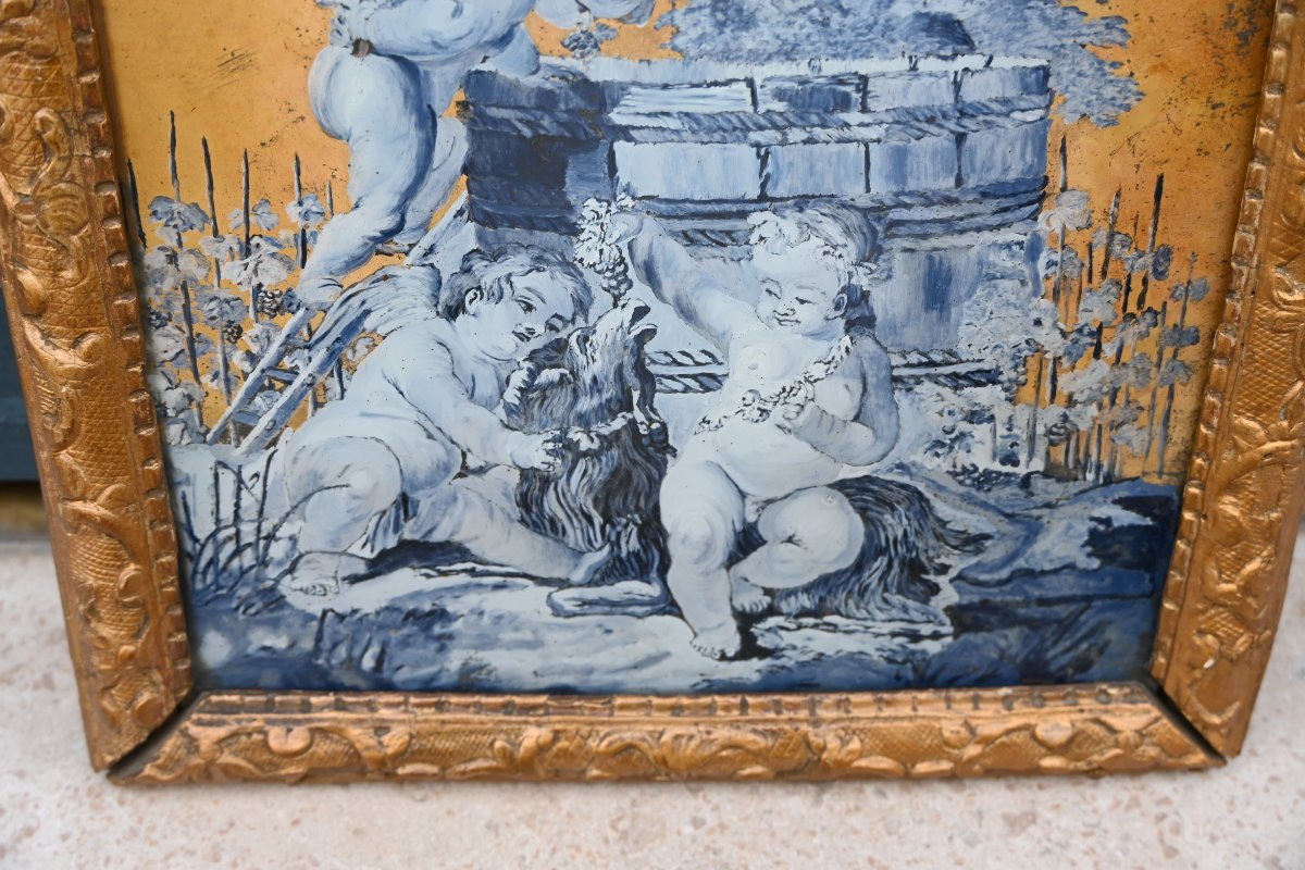 Beautifully Fixed Under Glass From The 18th Century, The Harvesting Lovers On A Gold Background.-photo-7