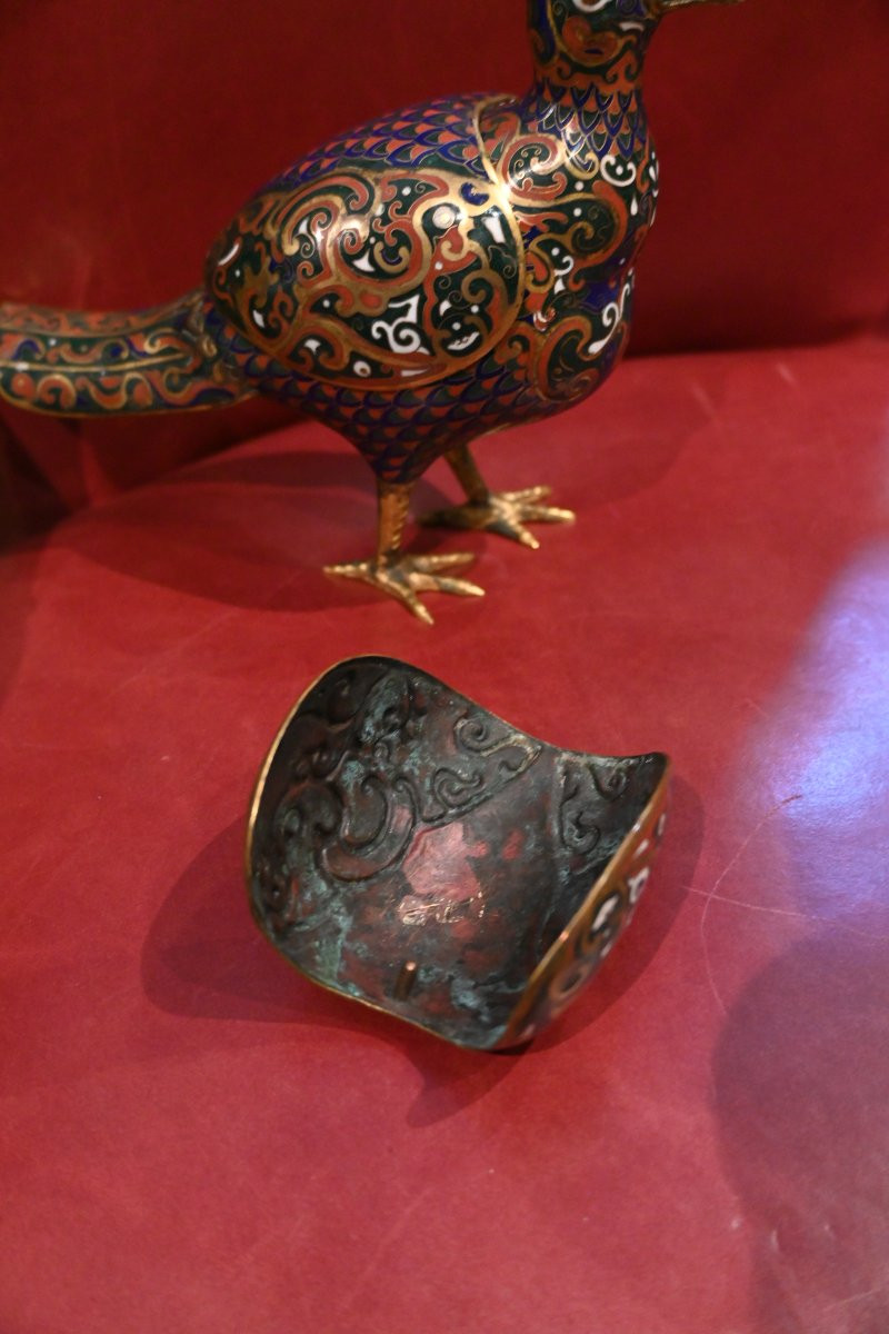 China Pair Of Cloisonné Quails, Perfume Burner XIX-photo-6