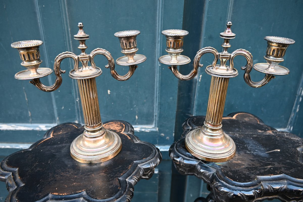 Pair Of Louis XVI Silver-plated Candlesticks-photo-2