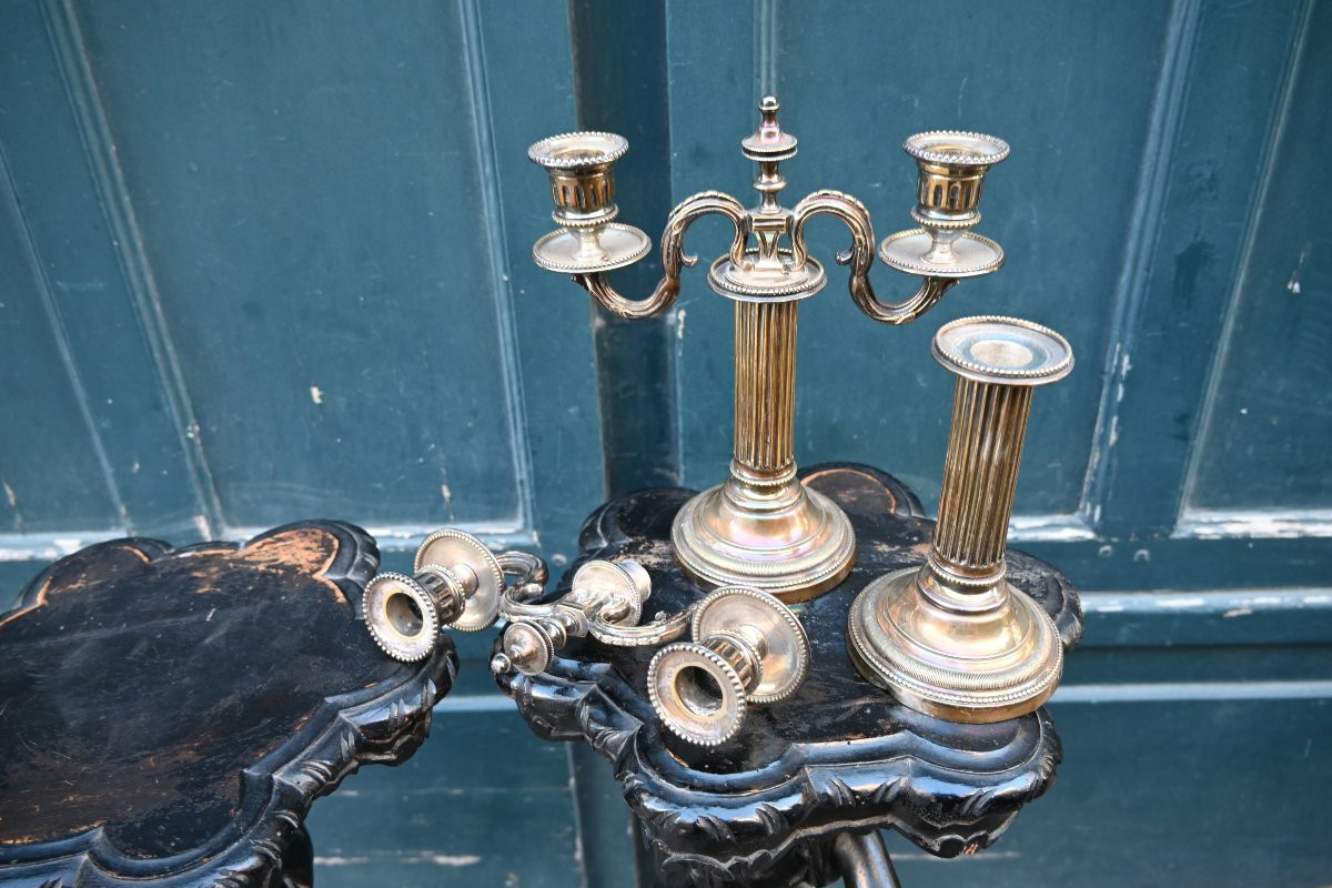 Pair Of Louis XVI Silver-plated Candlesticks-photo-4