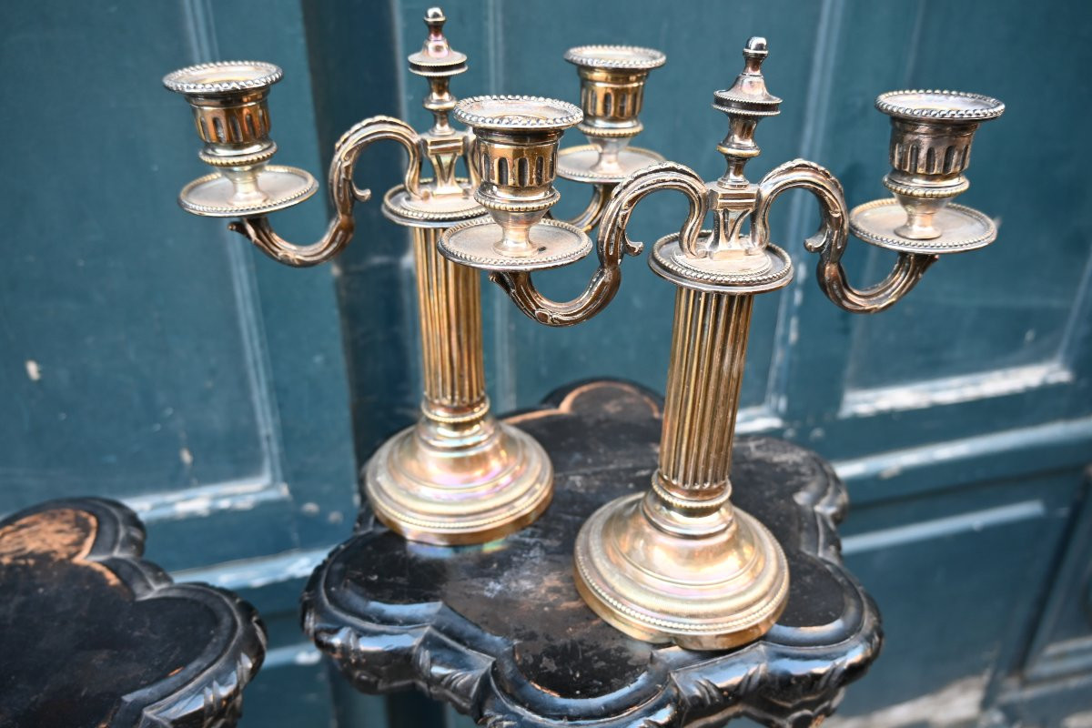 Pair Of Louis XVI Silver-plated Candlesticks-photo-1