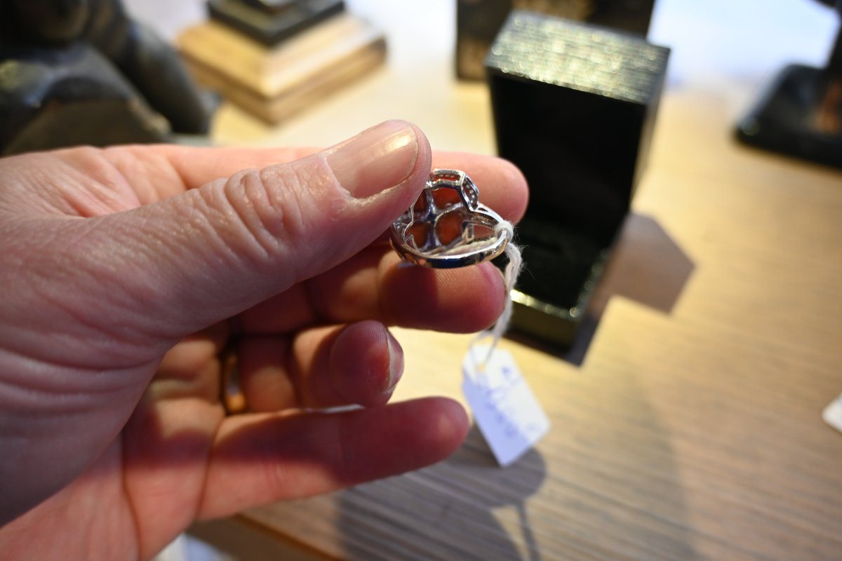 Bague fleur corail email et diamants-photo-3