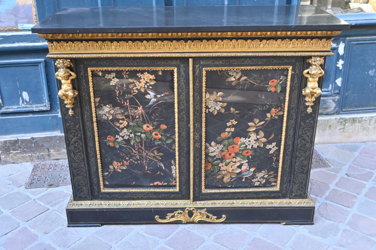 Meuble,vitrine de style Louis XIV  , marqueterie Boulle ,Napoléon III-photo-3