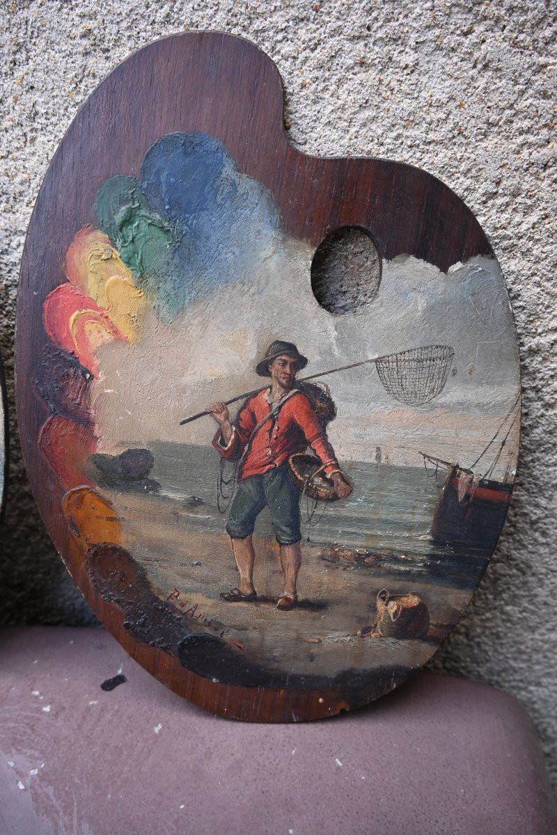 Paire de palettes de peintre , couple de pêcheurs-photo-3