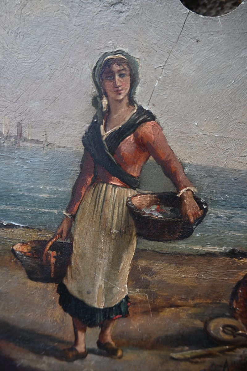 Paire de palettes de peintre , couple de pêcheurs-photo-3