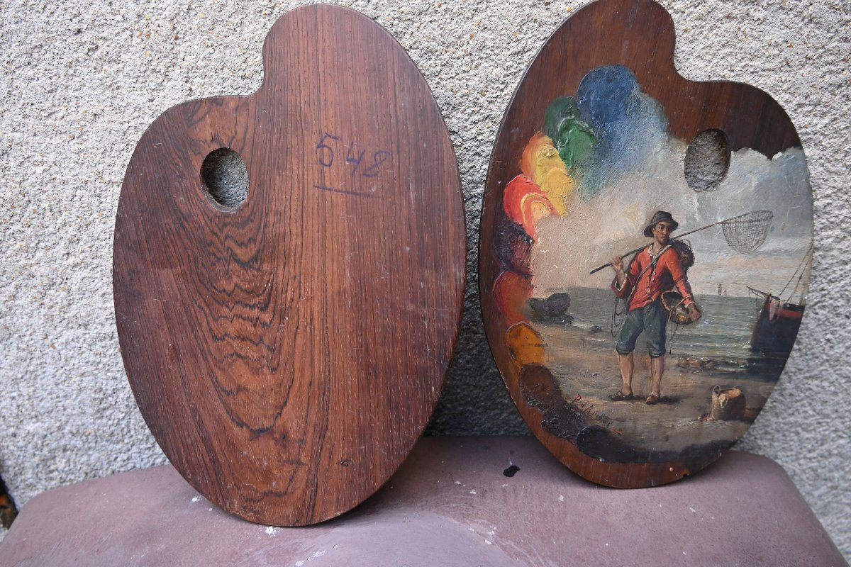 Paire de palettes de peintre , couple de pêcheurs-photo-6