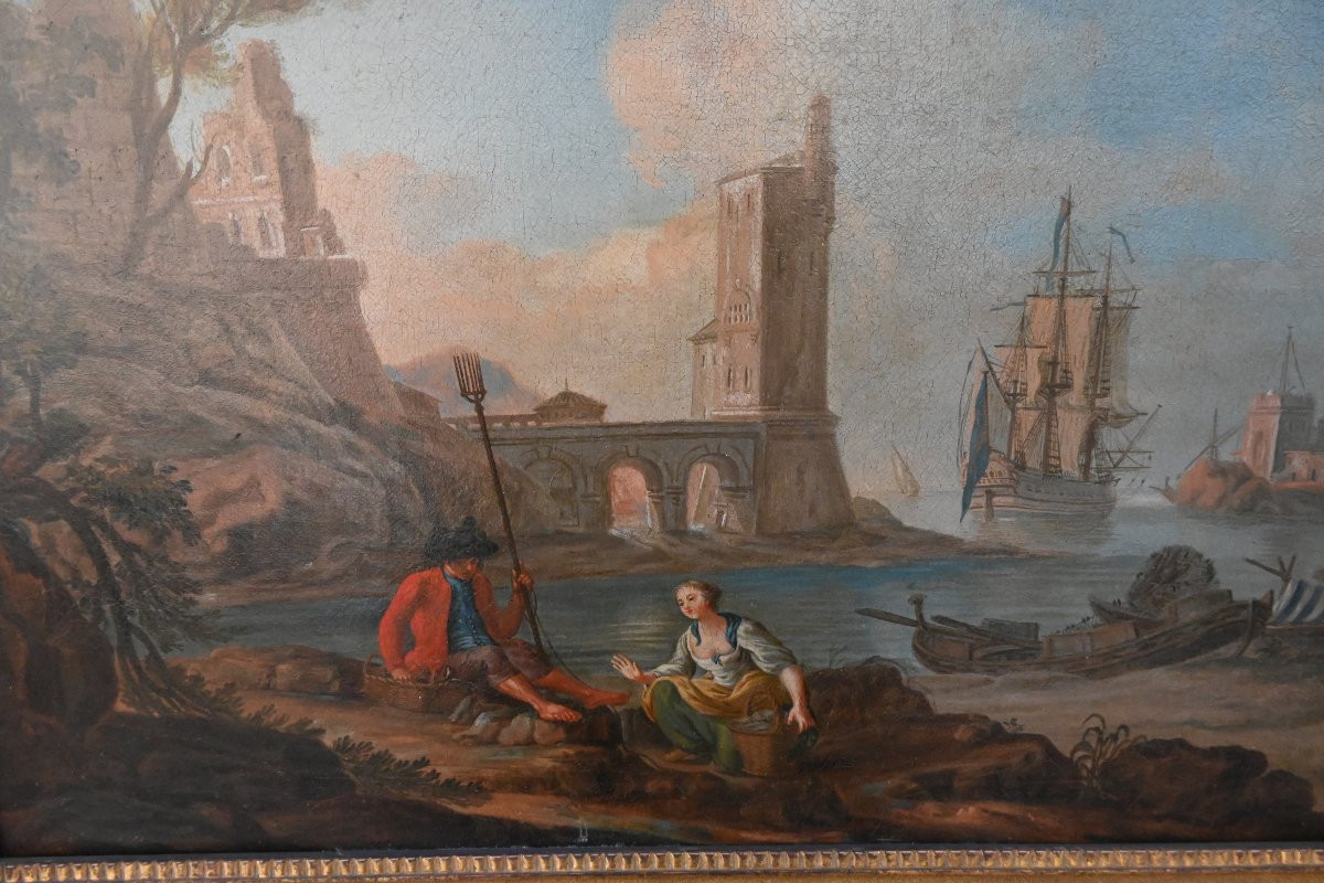 Jean Baptiste Lallemand Follower Of , Mediterranean Port Scene-photo-2