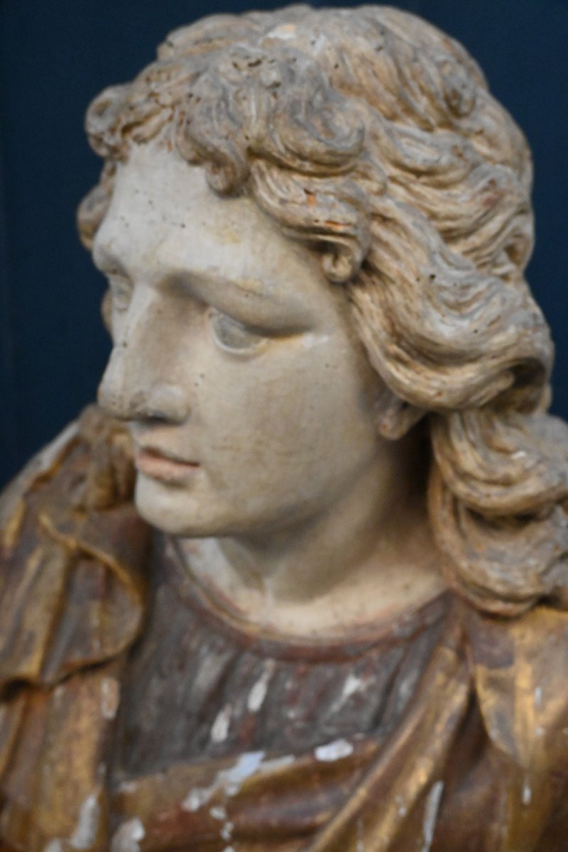 Louis XIV Period Antique Carved Wooden Bust-photo-2