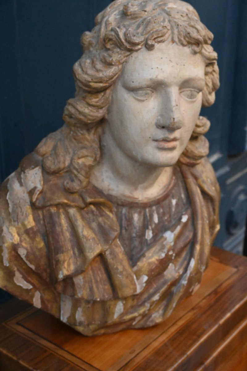 Louis XIV Period Antique Carved Wooden Bust-photo-4