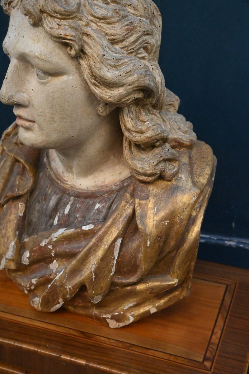 Louis XIV Period Antique Carved Wooden Bust-photo-1