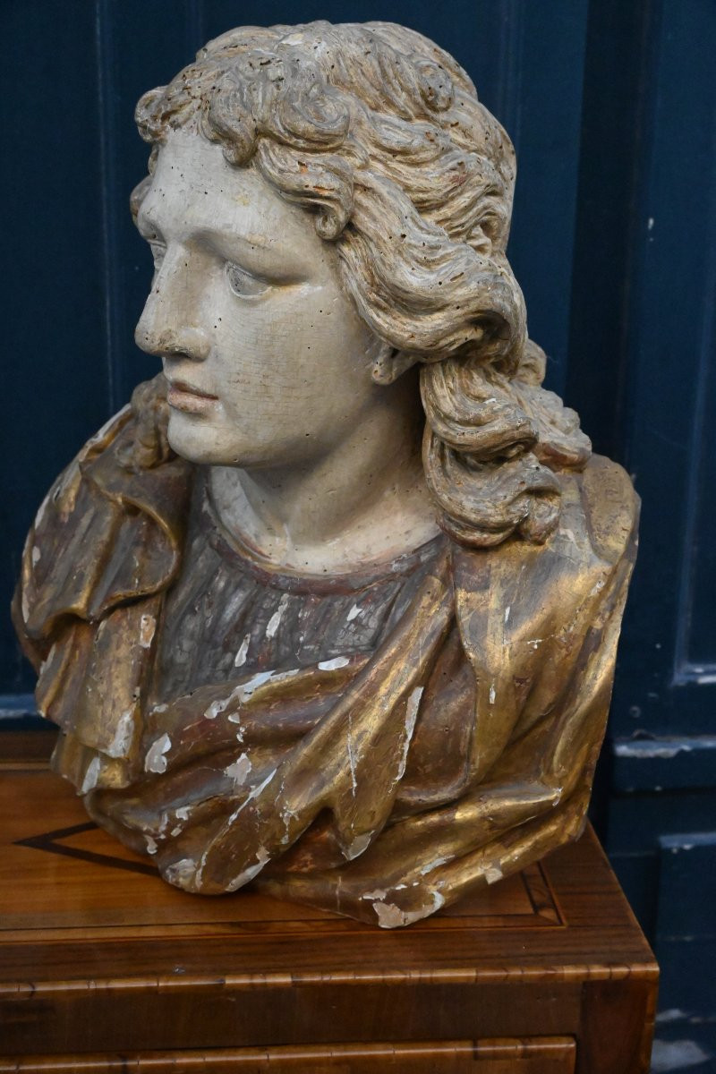 Louis XIV Period Antique Carved Wooden Bust-photo-4