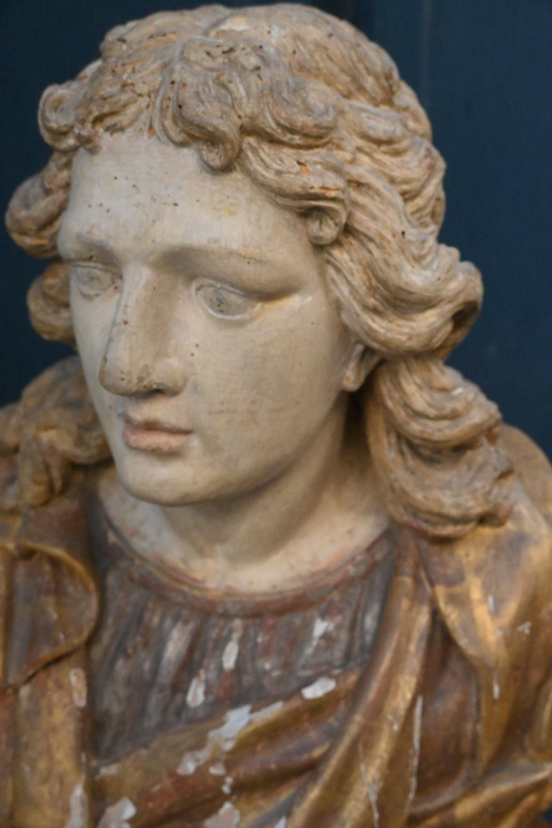 Louis XIV Period Antique Carved Wooden Bust-photo-6