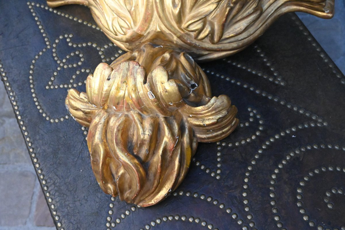 Large console d applique  en bois sculpté et doré Italie-photo-3