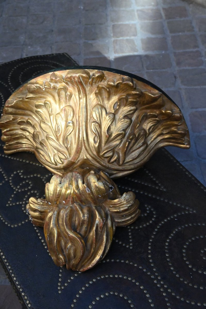 Large console d applique  en bois sculpté et doré Italie-photo-4