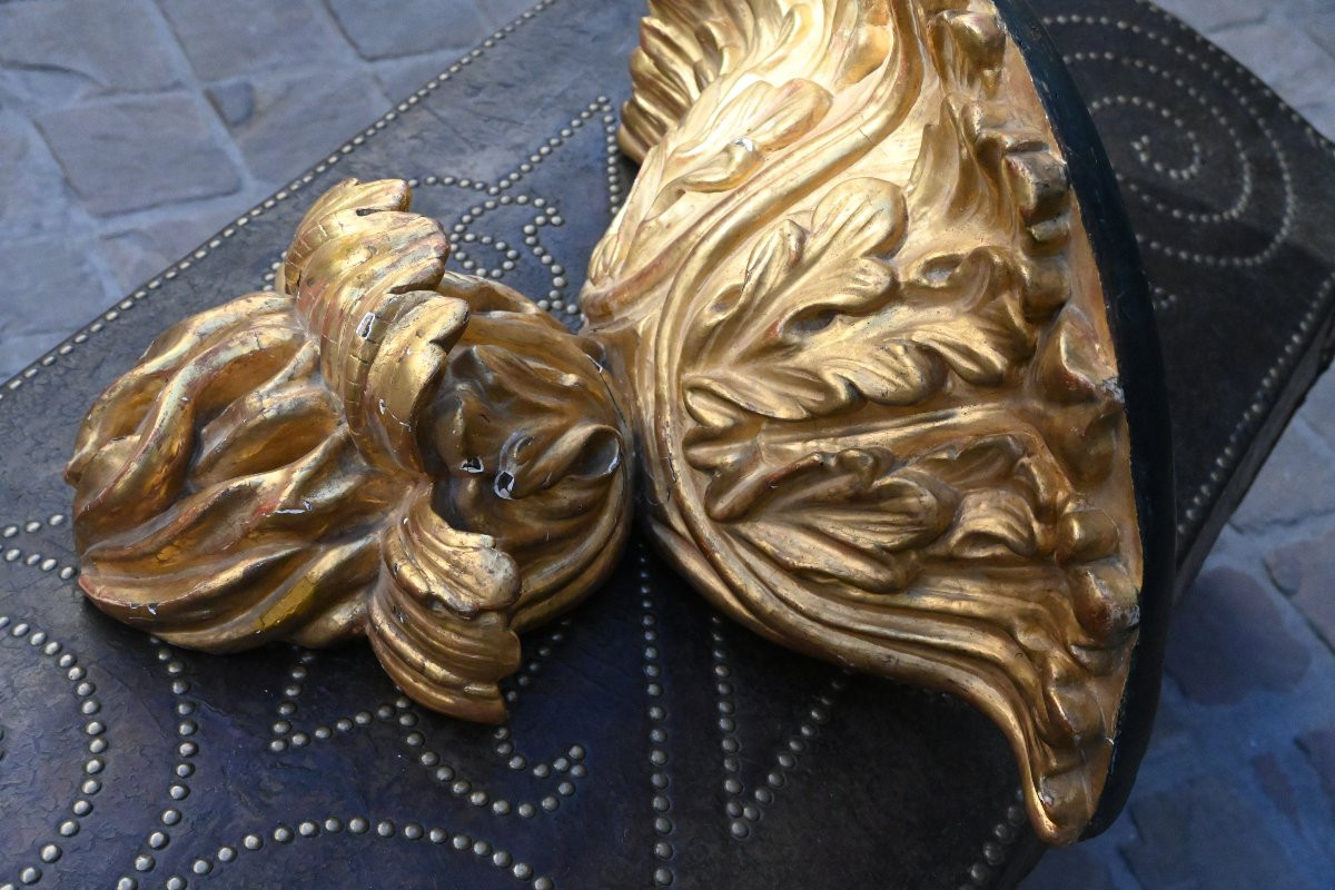 Large console d applique  en bois sculpté et doré Italie-photo-5