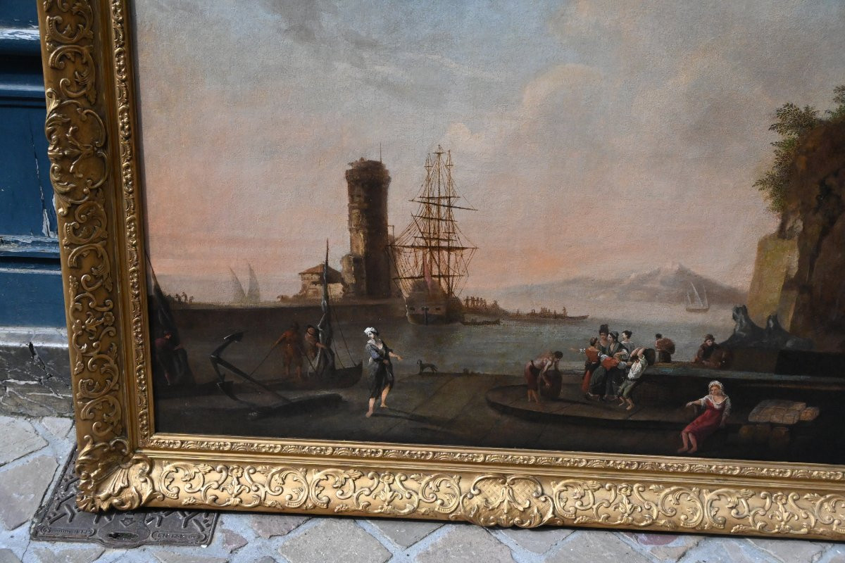 Adrien Manglard , grande huile sur toile paysage de port méditerranéen du XVIII-photo-3