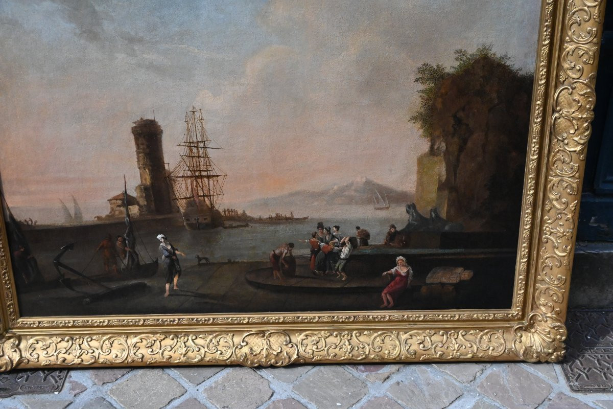 Adrien Manglard , grande huile sur toile paysage de port méditerranéen du XVIII-photo-4