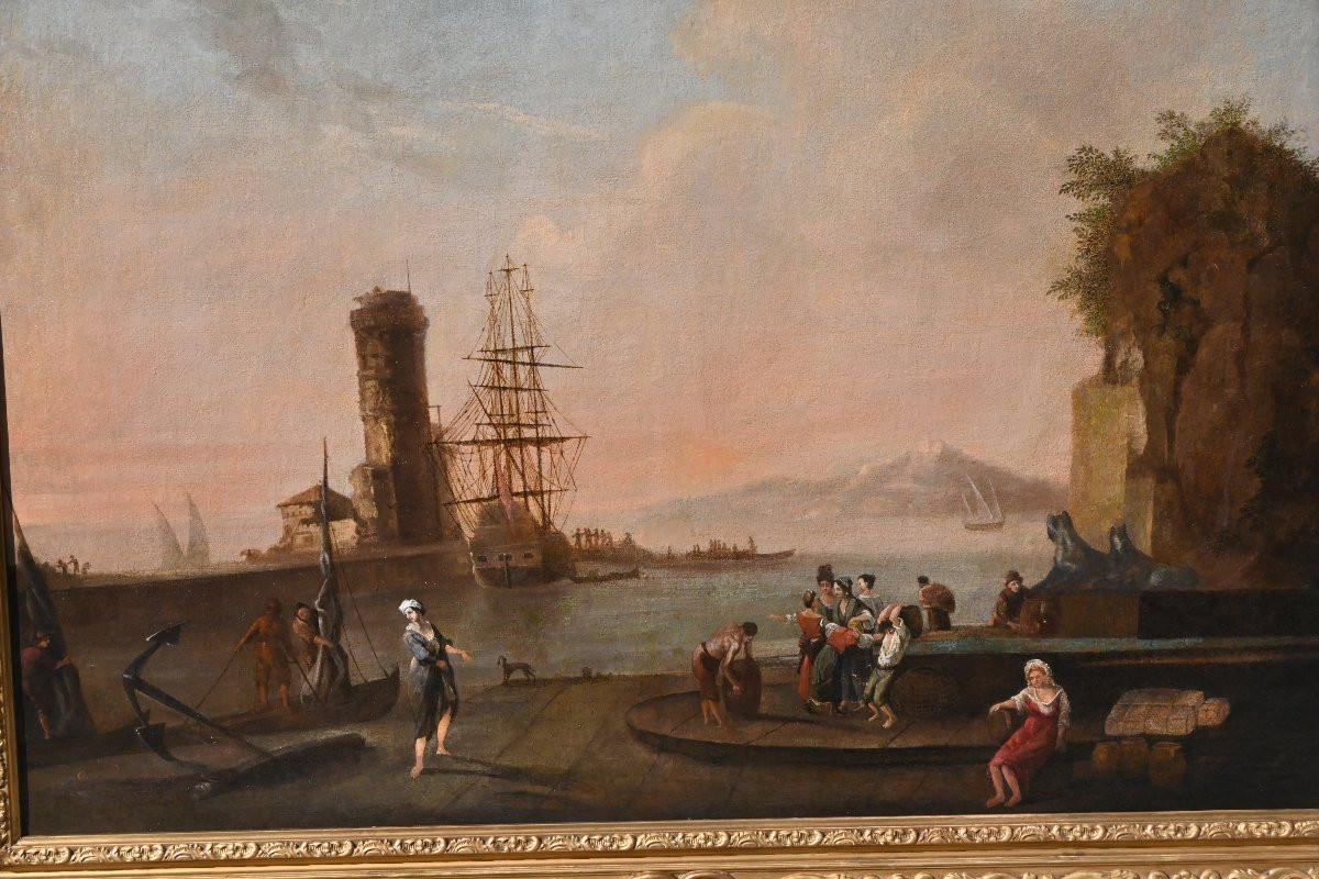 Adrien Manglard , grande huile sur toile paysage de port méditerranéen du XVIII-photo-4
