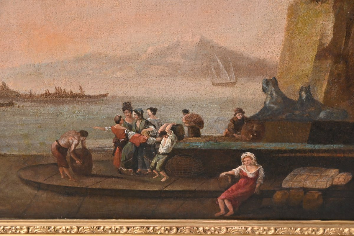 Adrien Manglard , grande huile sur toile paysage de port méditerranéen du XVIII-photo-5