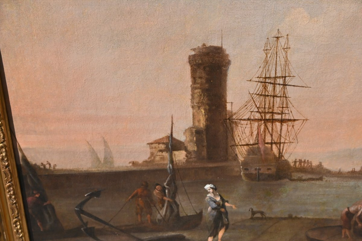 Adrien Manglard , grande huile sur toile paysage de port méditerranéen du XVIII-photo-6