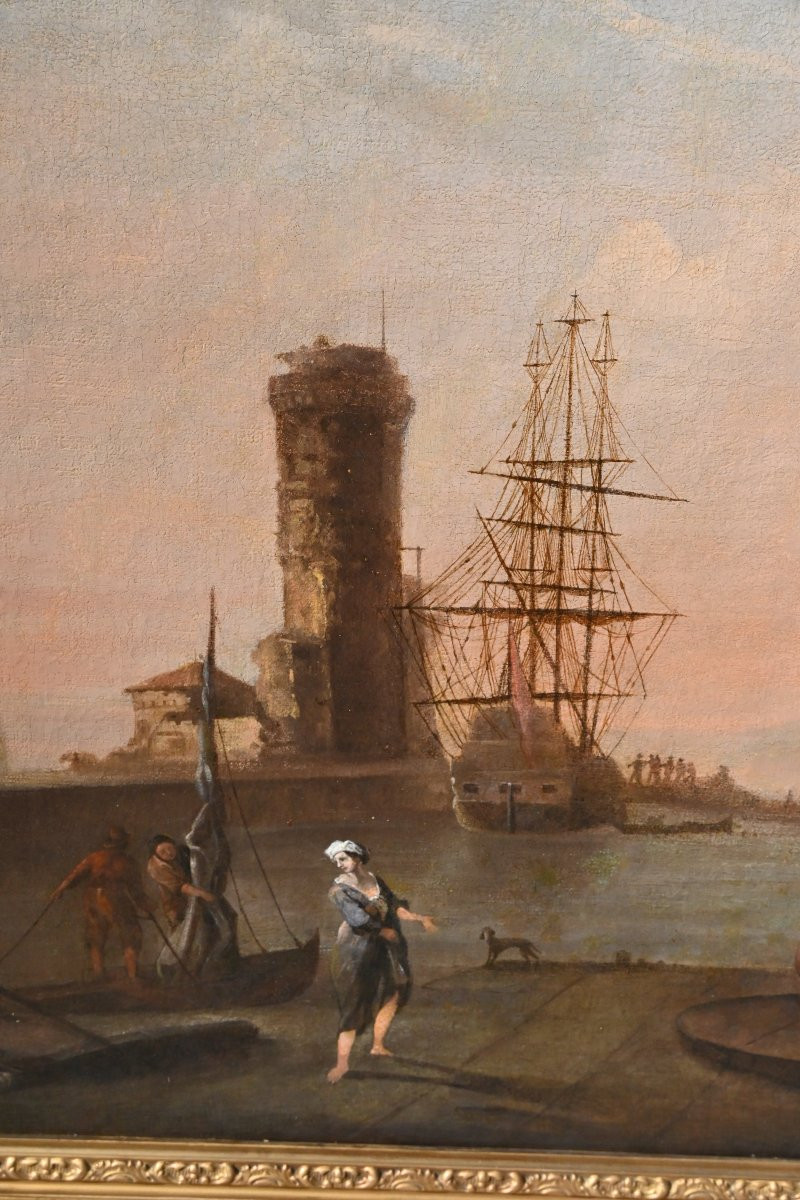 Adrien Manglard , grande huile sur toile paysage de port méditerranéen du XVIII-photo-7