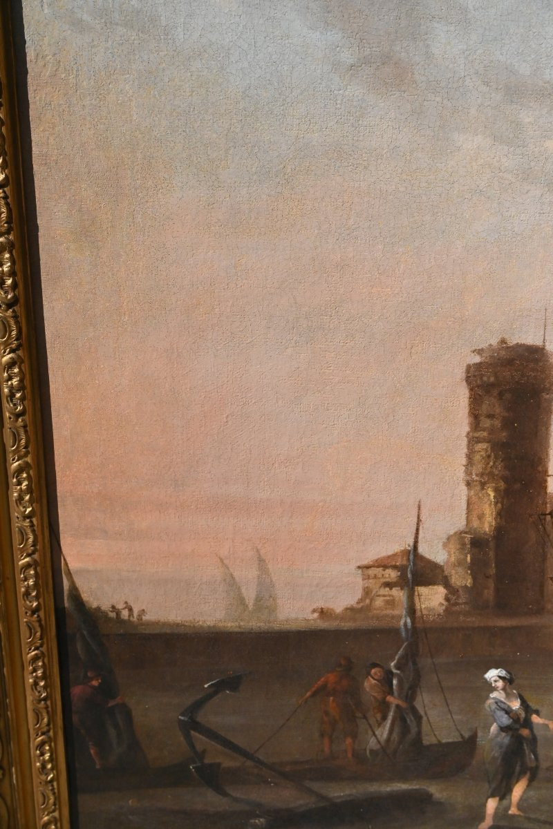 Adrien Manglard , grande huile sur toile paysage de port méditerranéen du XVIII-photo-8