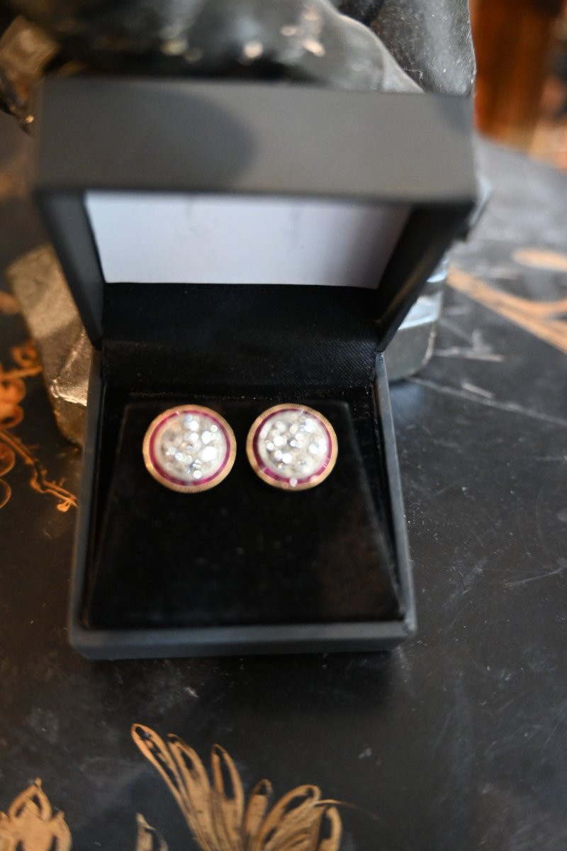 Paire de clous d oreille diamants et rubis-photo-4
