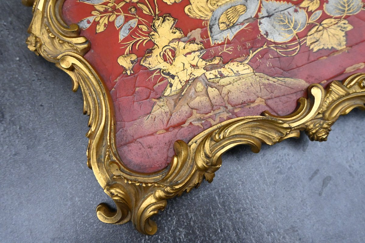 Encrier en laque rouge dans le gout de la Chine monture bronze , Louis XV-photo-2