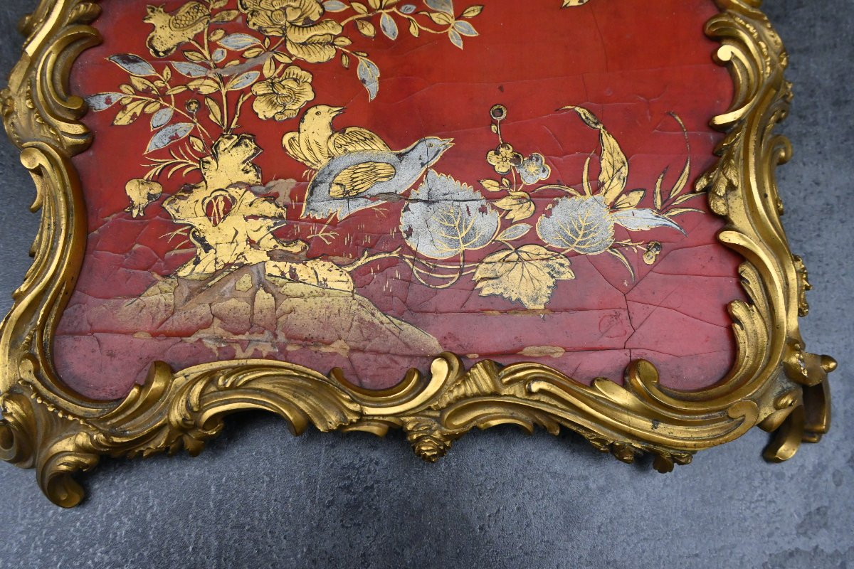 Encrier en laque rouge dans le gout de la Chine monture bronze , Louis XV-photo-3