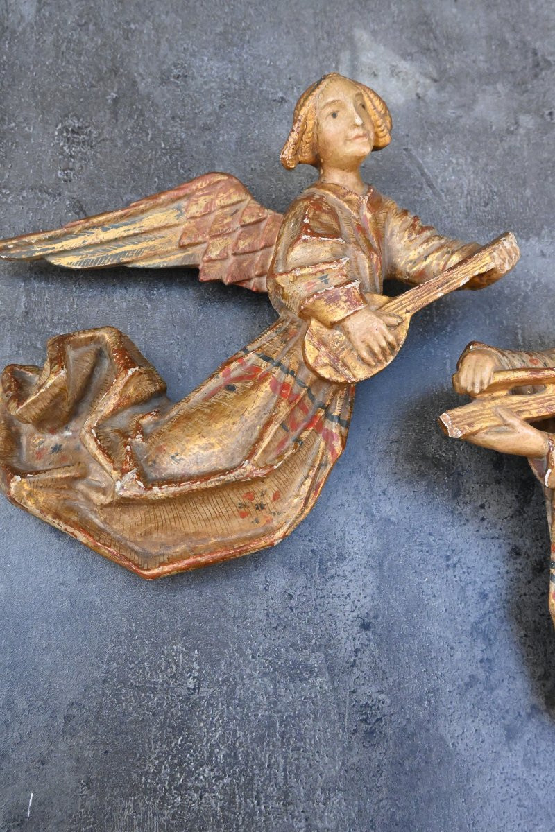 Paire d anges en bois polychrome Italie XIX-photo-4