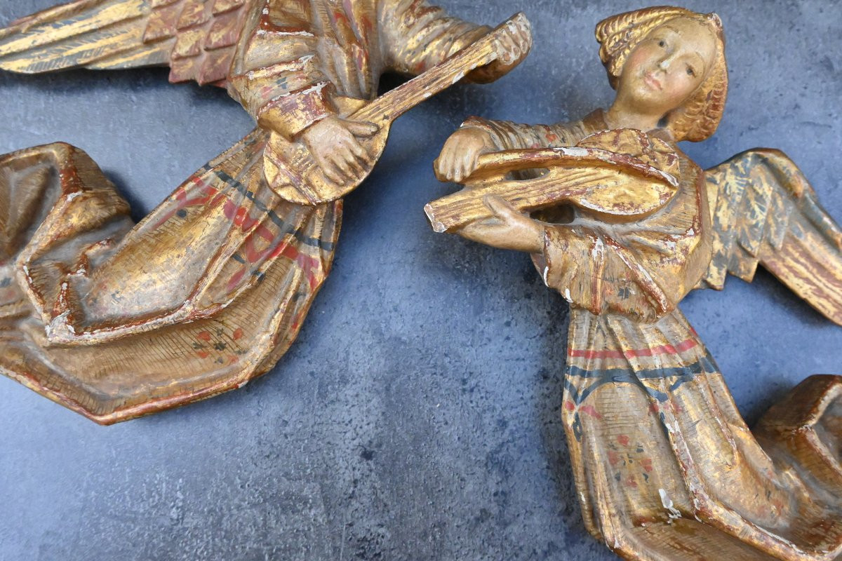 Paire d anges en bois polychrome Italie XIX-photo-4