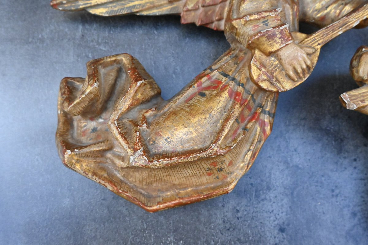 Paire d anges en bois polychrome Italie XIX-photo-5