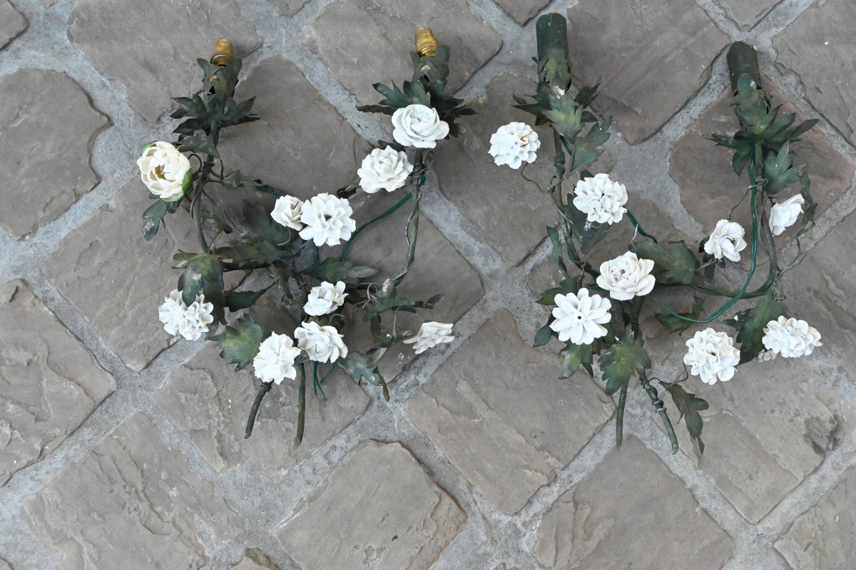 Paire d appliques fleurs et tôle dans le gout du XVIII-photo-1