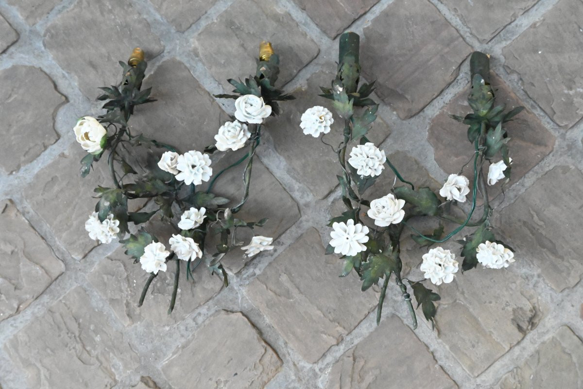 Paire d appliques fleurs et tôle dans le gout du XVIII-photo-6