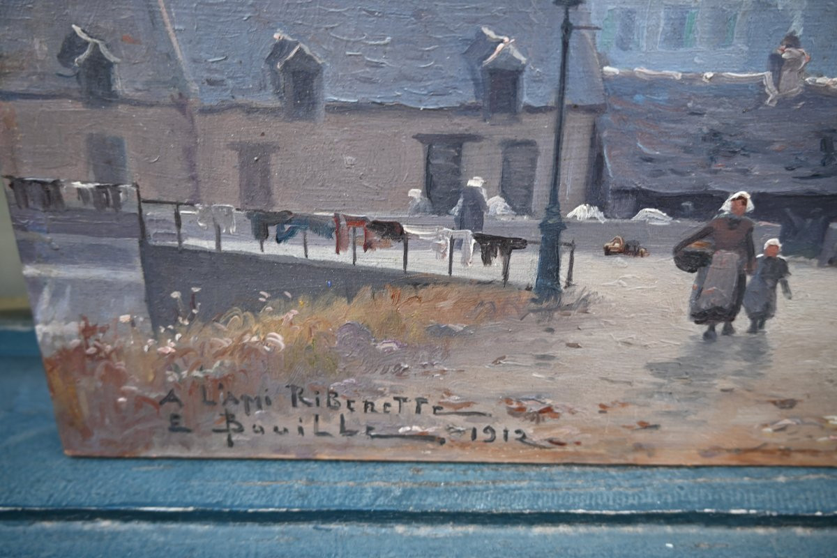 Guigamp Le Lavoir , Oil Painting By Etienne Bouillé-photo-1