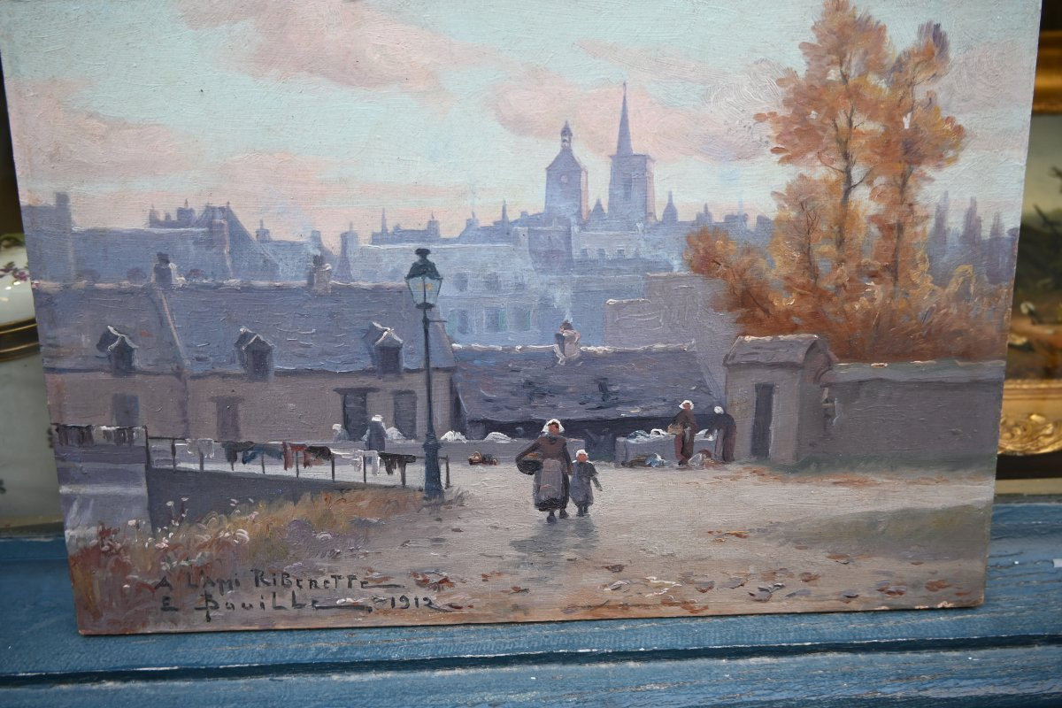 Guigamp Le Lavoir , Oil Painting By Etienne Bouillé-photo-2